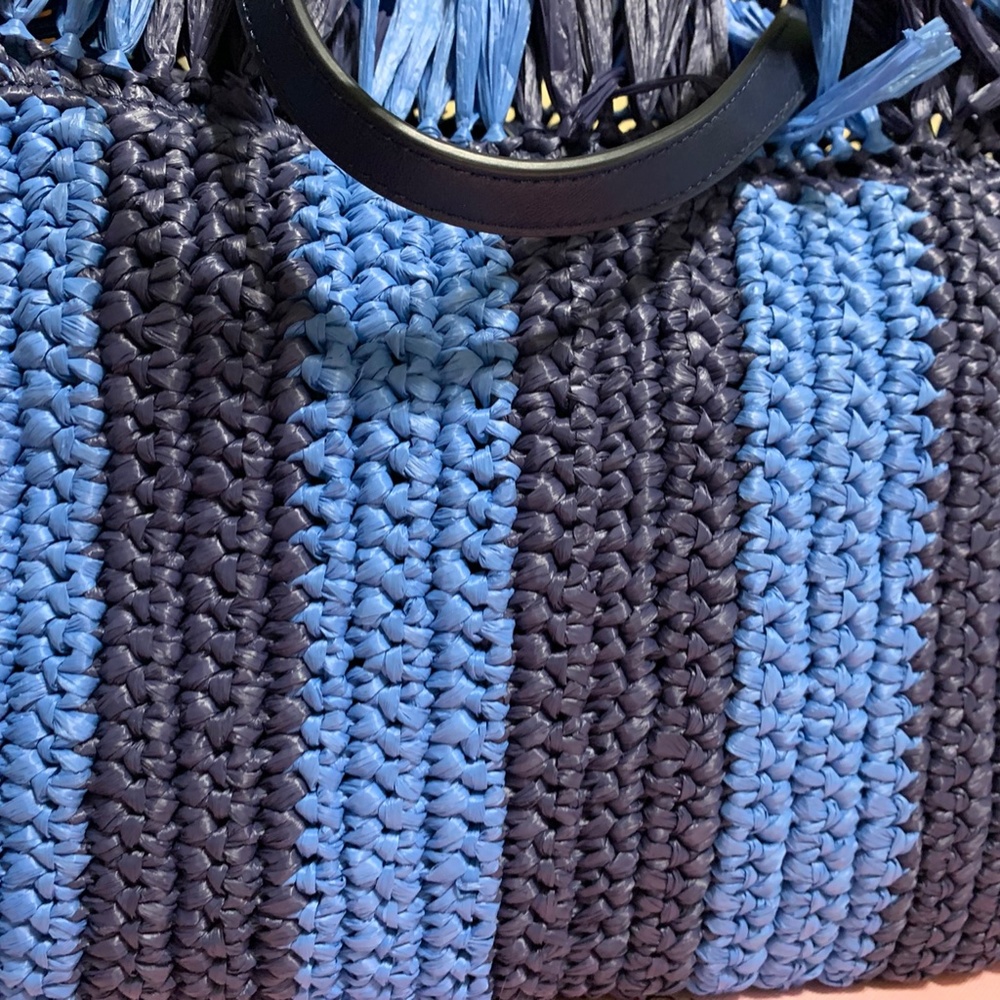 Kate Spade Sam Stripe Straw Medium Satchel with Spade dust bag - Picture 5 of 5